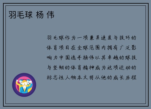 羽毛球 杨 伟