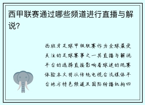 西甲联赛通过哪些频道进行直播与解说？